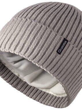 Unisex Gray Camel Warm Knit Winter Pull-On Cuffed Beanie Classic Ski Skull Cap